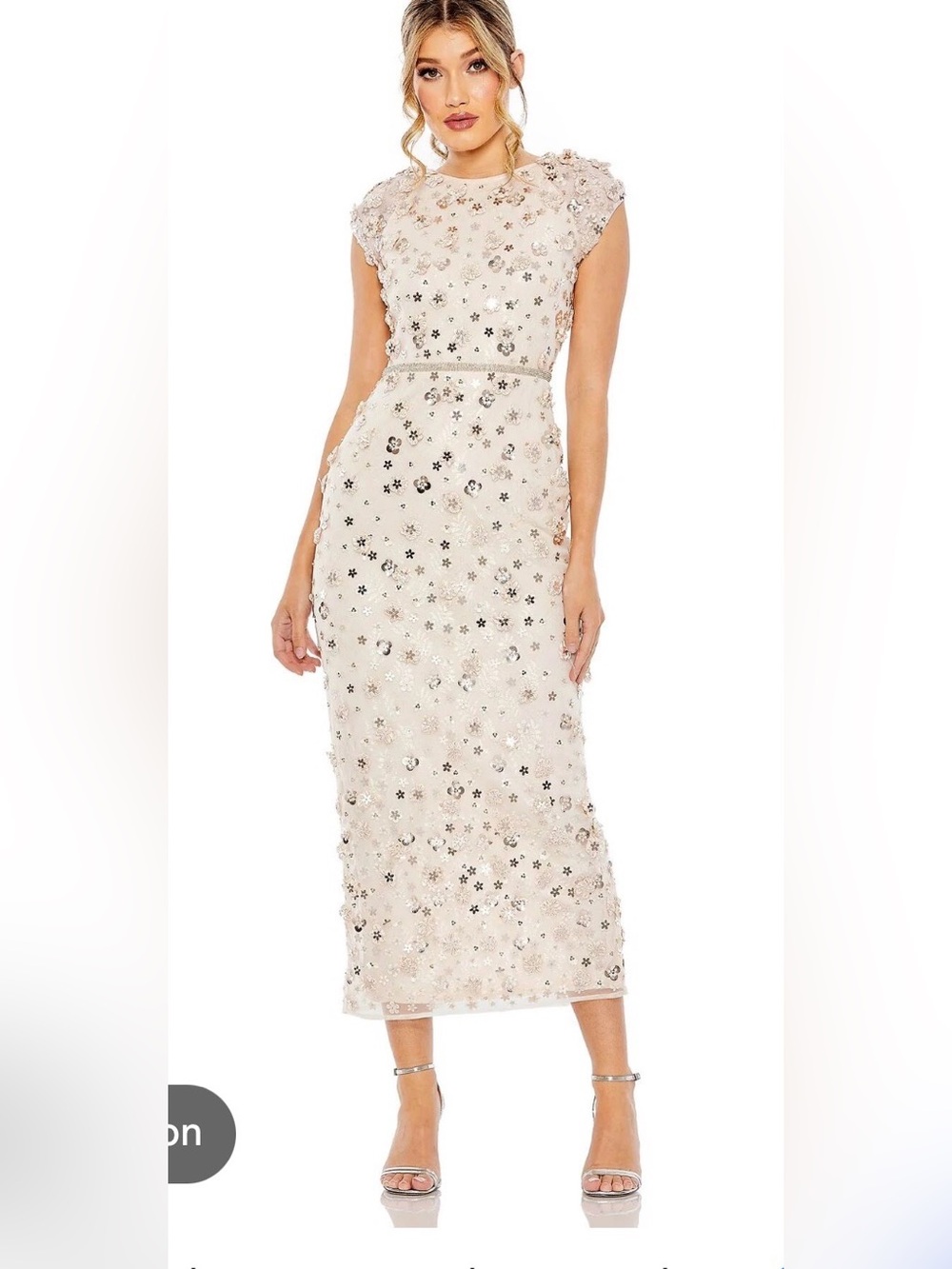 Mac Duggal Ivory Sequin Floral Midi Dress - Picture 3 of 8